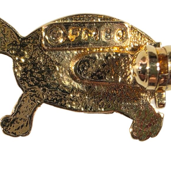Vtg Gold-Tone franklin mint Tortoise Bar Pin Brooch Four Detailed Turtles - Picture 6 of 7